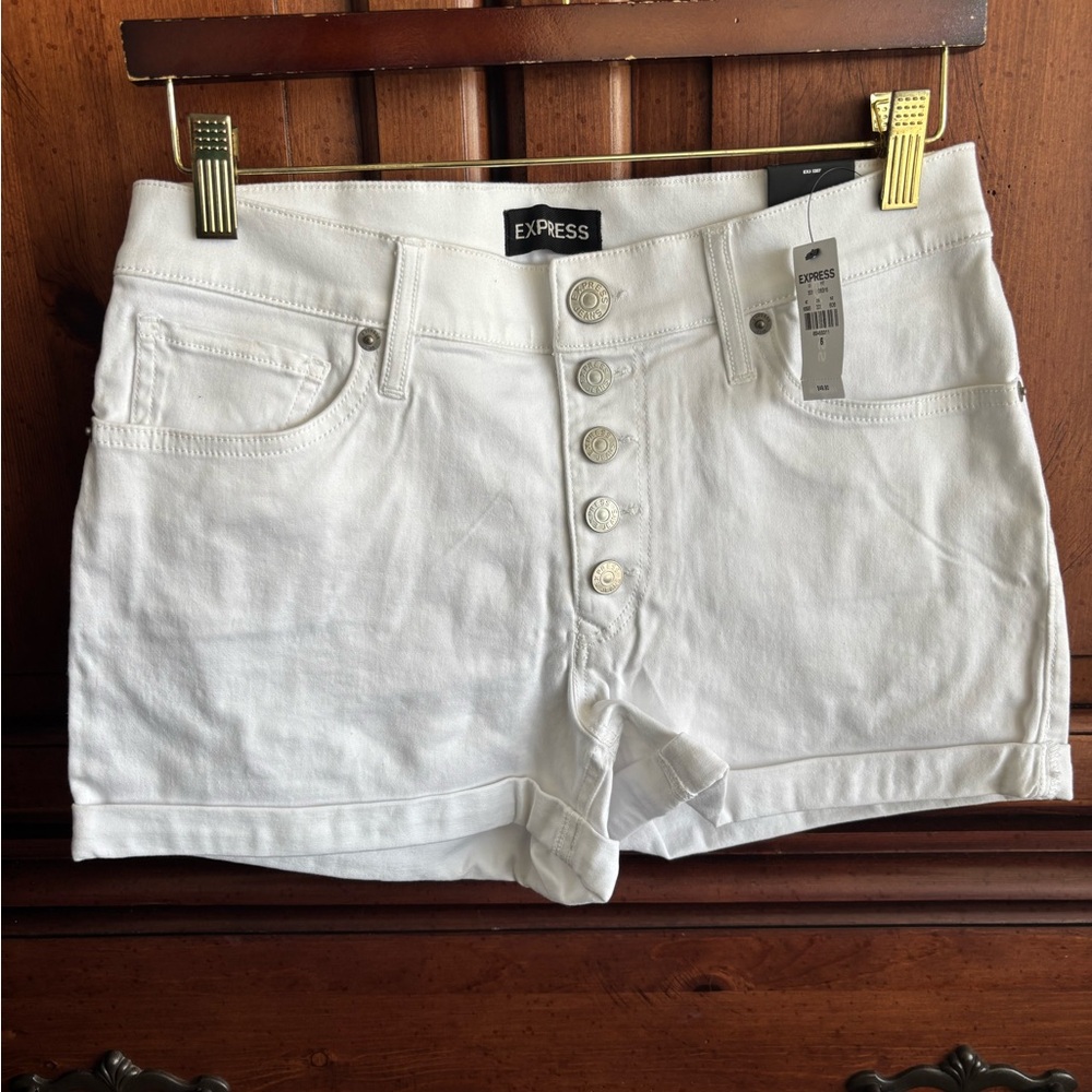 Express Women's Button-Up White Jean Shorts
